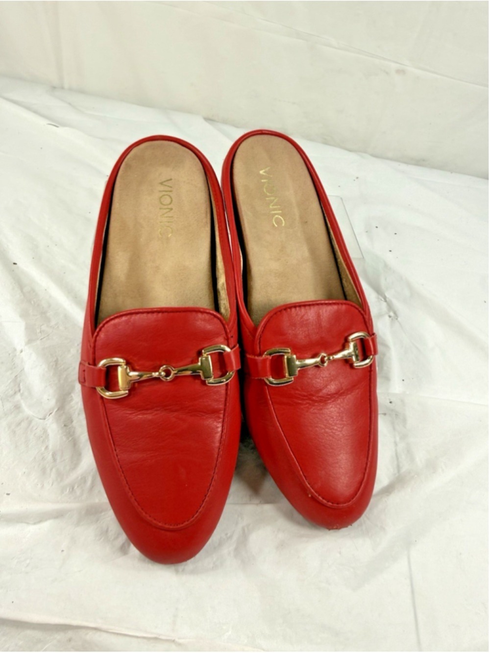 Vionic Womens Wise Salie Red Leather Mules Sz 7.5 Arch Support Comfort Shoe